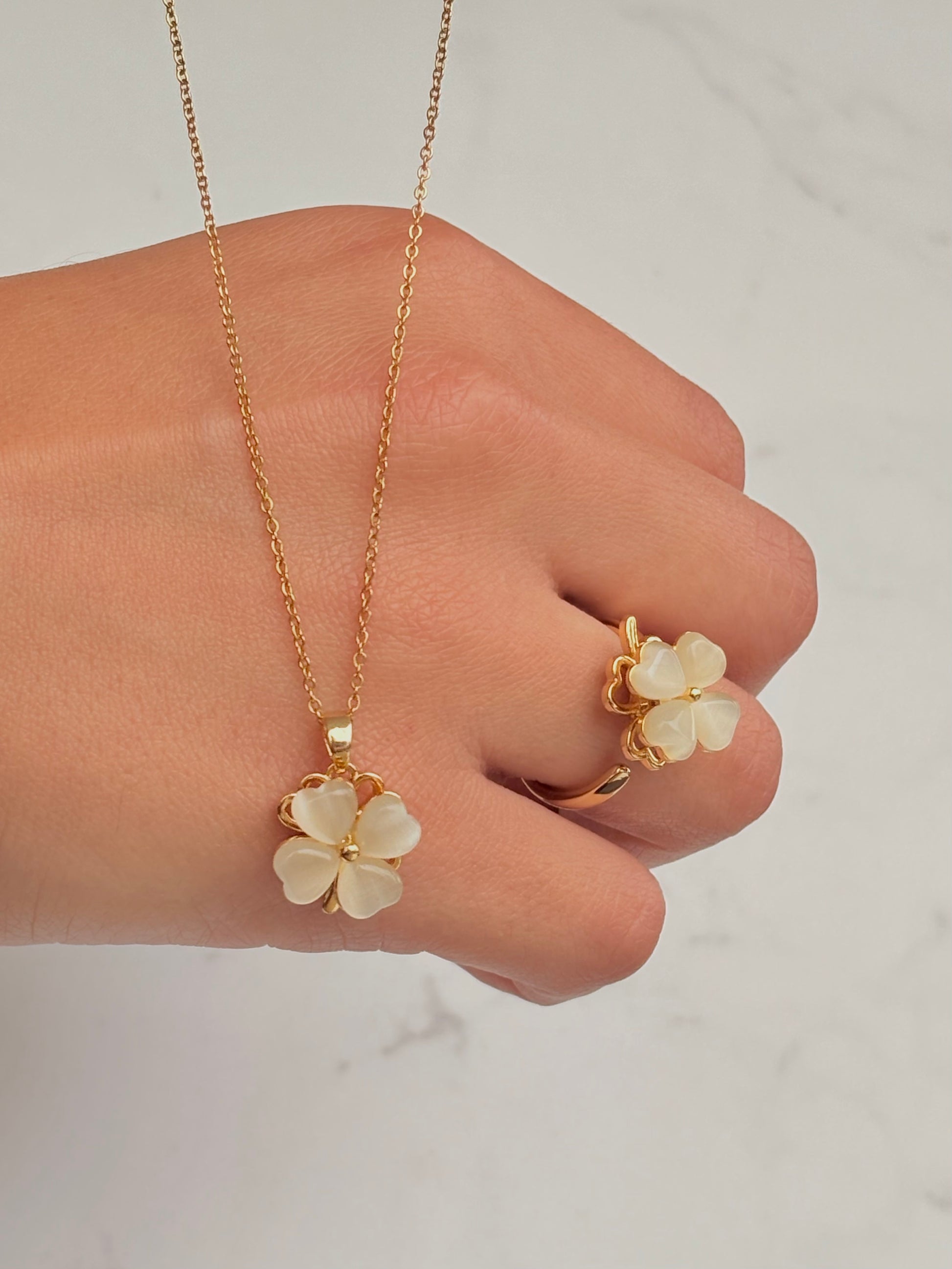 Set antiestrés Anillo y Collar Trébol